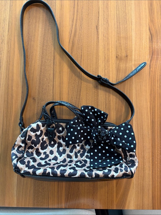 Juicy Couture Handbags - Juicy couture Leopard Print Crossbody Bag with Polka Dot Bow - Black/Tan